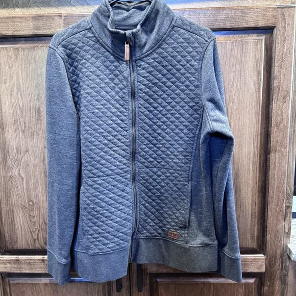 LL Bean‎ Quilted Sweatshirt Full Zip Grey Women’s Cardigan Size P Large - Picture 1 of 9